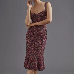 Hutch Sweetheart Midi Dress Black Floral Motif $190 NWT